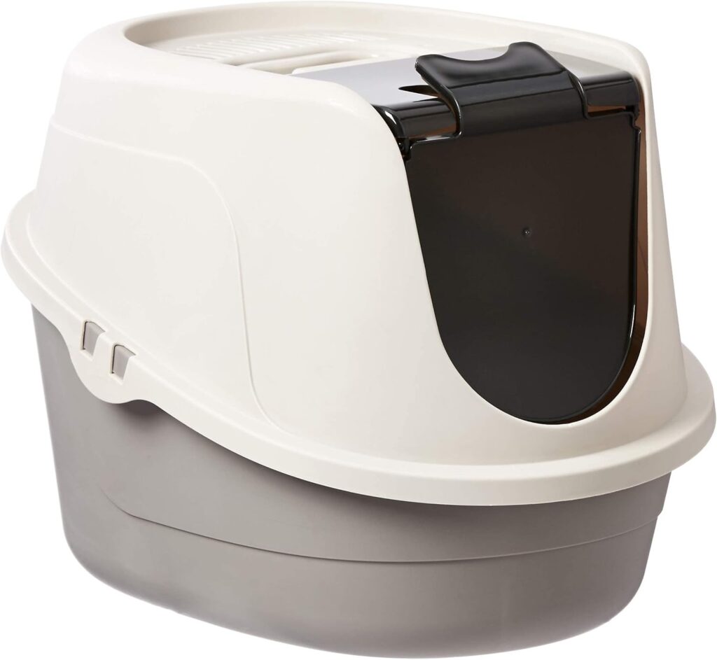 Amazon Basics No-Mess Hooded Cat Litter Box Amazon Basics hooded enclosed cat litter box with swinging door for odor control