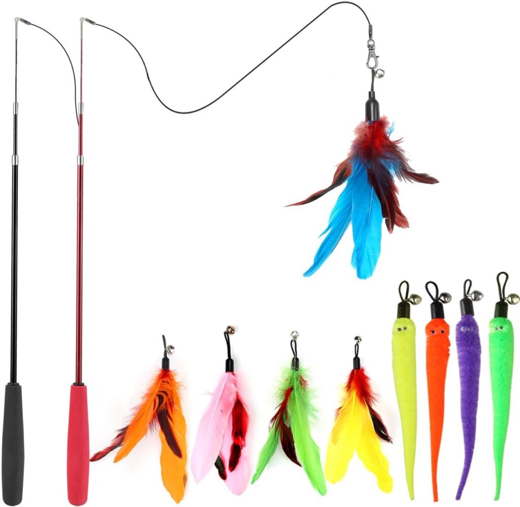 Best Cat Toys for Indoor Cats Cat wand toy with feather attachments for interactive indoor play