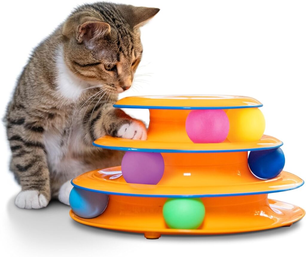 Best Cat Toys for Indoor Cats Interactive track ball cat toy with a cat batting colorful balls for indoor play