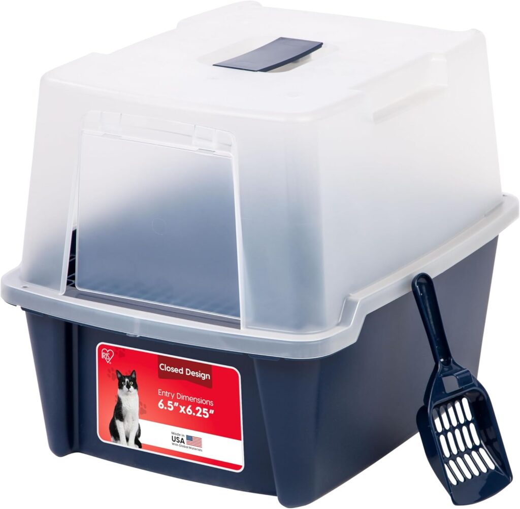 IRIS USA hooded cat litter box with front door flap for indoor cats