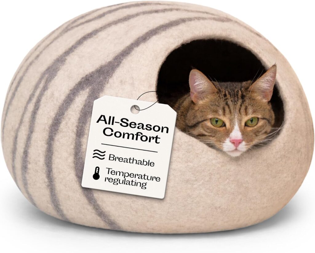 MEOWFIA felt cat cave bed for cats who like enclosed and cozy hideaway spaces