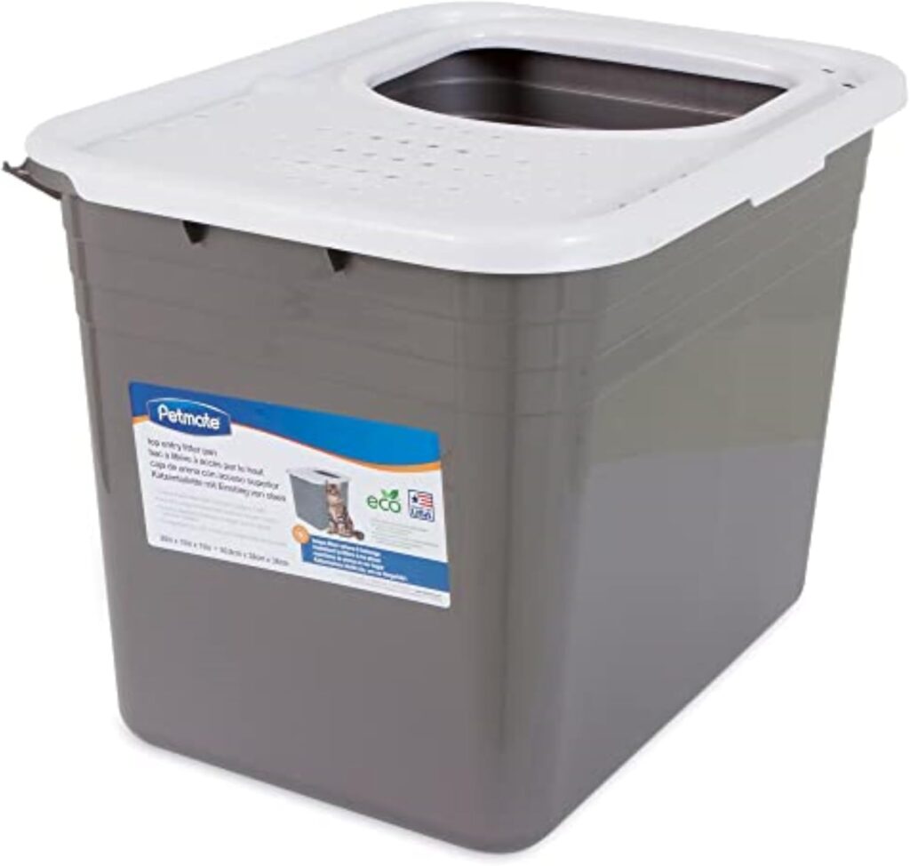 Petmate enclosed cat litter box with high walls and wide top entry opening