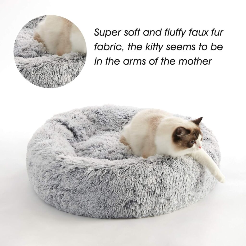 WESTERN HOME WH calming soft round cat bed with plush raised edges for cozy indoor resting