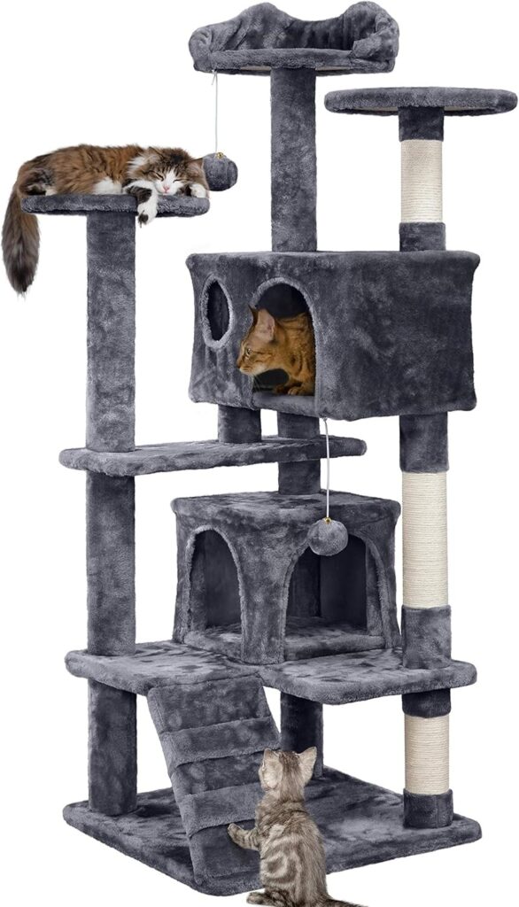 Yaheetech 54 inch multi-level cat tree with condos, scratching posts, platforms, and play balls