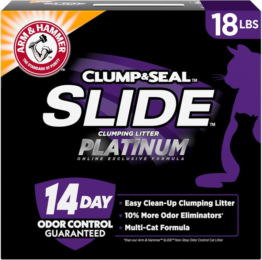 ARM & HAMMER Slide Platinum Low-Tracking Cat Litter ARM & HAMMER Slide Platinum clumping cat litter for low tracking and odor control