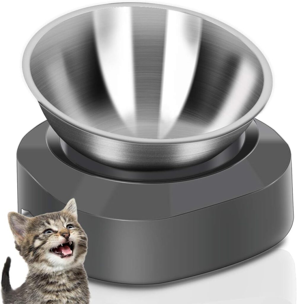 AYADA Raised Cat Food Bowl AYADA raised stainless steel cat bowl with adjustable 15 degree tilted design