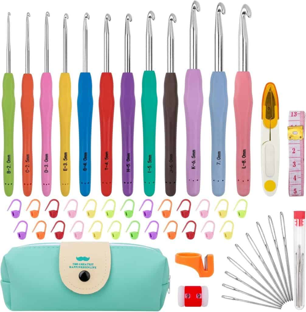 Beginner crochet tool kit with hooks and small accessories