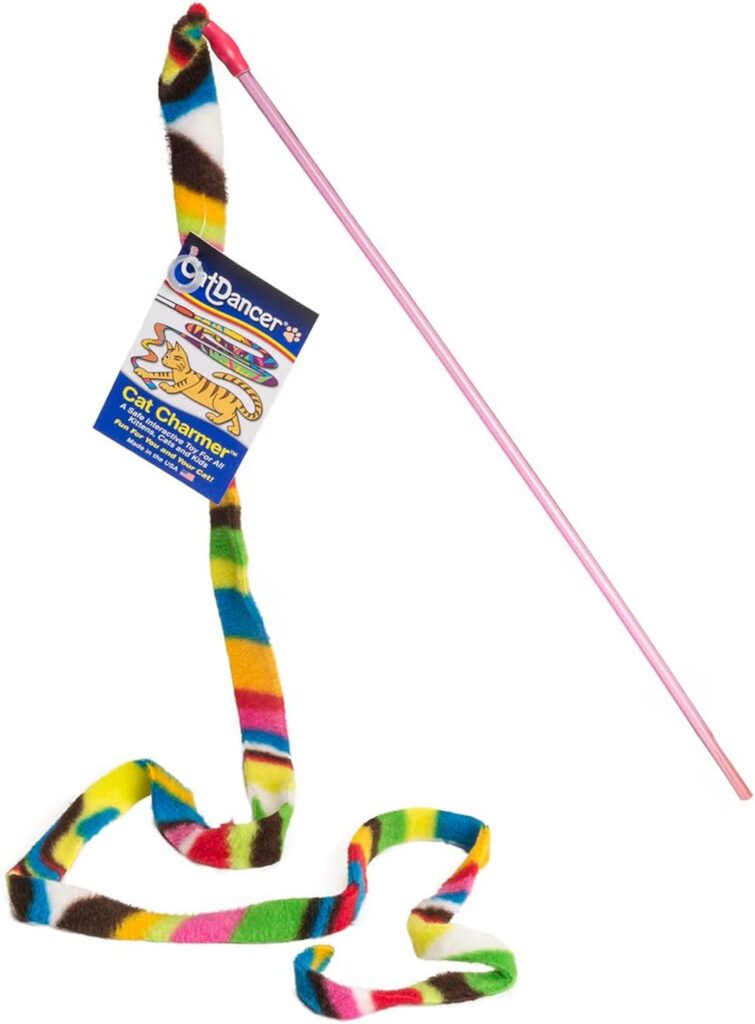 Cat Dancer Charmer interactive cat toy with colorful fabric and polycarbonate wand