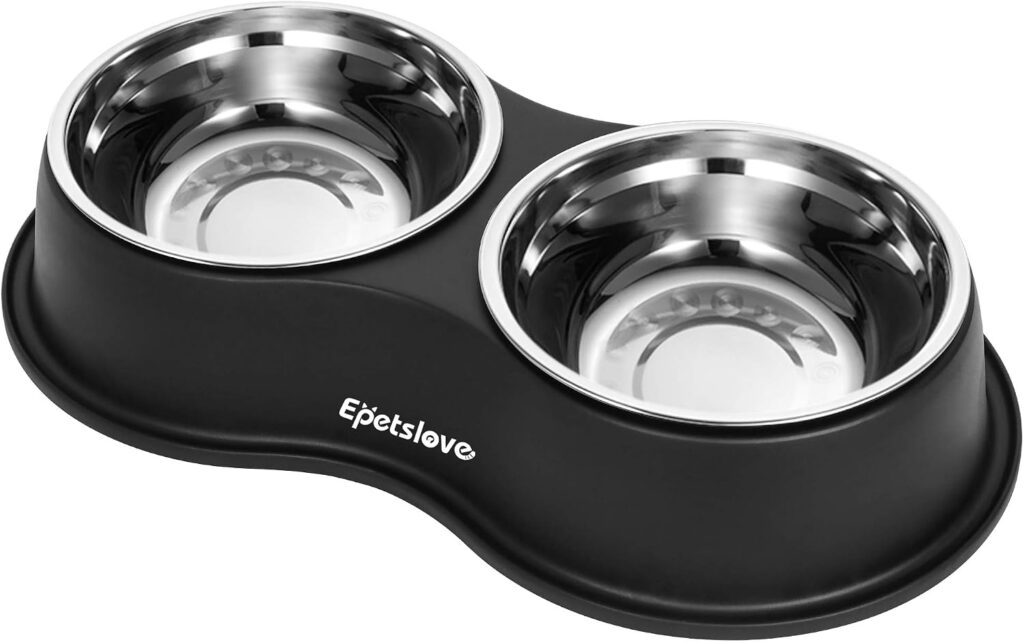 EpetsLove Double Stainless Steel Bowl Set EpetsLove double stainless steel food and water bowl set with non-slip station