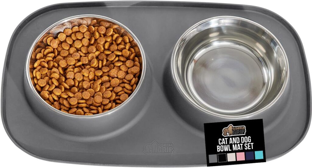 GORILLA GRIP Stainless Steel Bowl Set with Mat GORILLA GRIP stainless steel bowls with slip-resistant silicone feeding mat