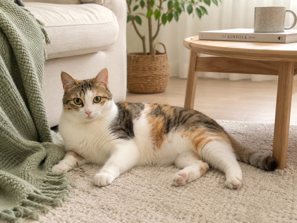 Little Everyday Moments That Make Life with Cats Special A calm cat resting in a cozy home during a quiet everyday moment