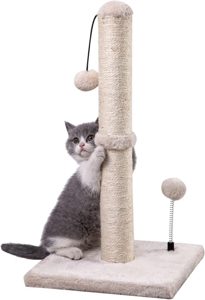 MECOOL sisal cat scratching post with hanging ball for sofa-side scratching