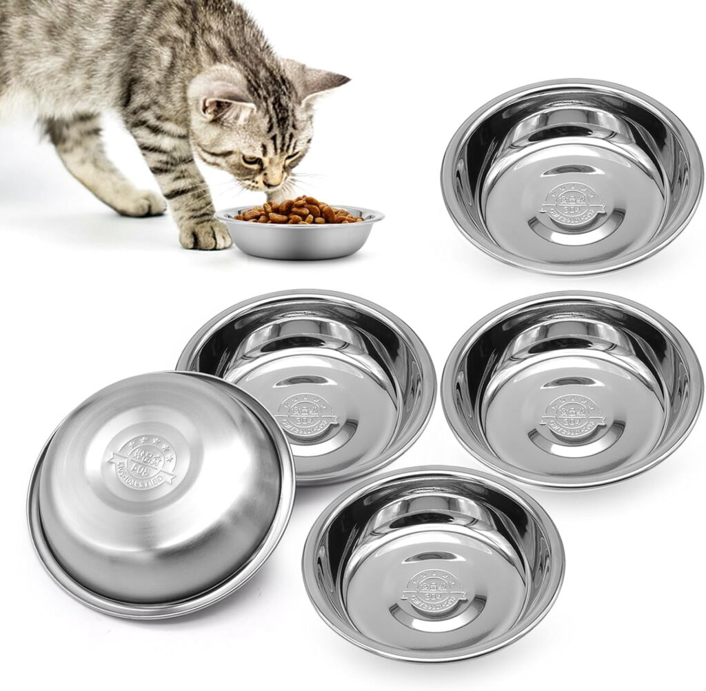 MicoSim Stainless Steel Cat Bowl Set MicoSim shallow stainless steel cat bowls with wide flat whisker-friendly design