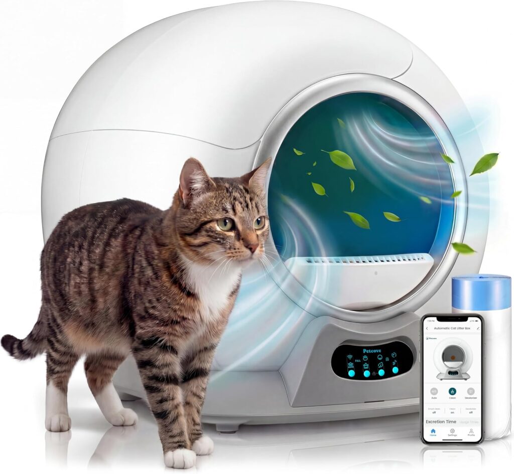 PetCove PurrTek self-cleaning litter box with sealed odor-control waste bin