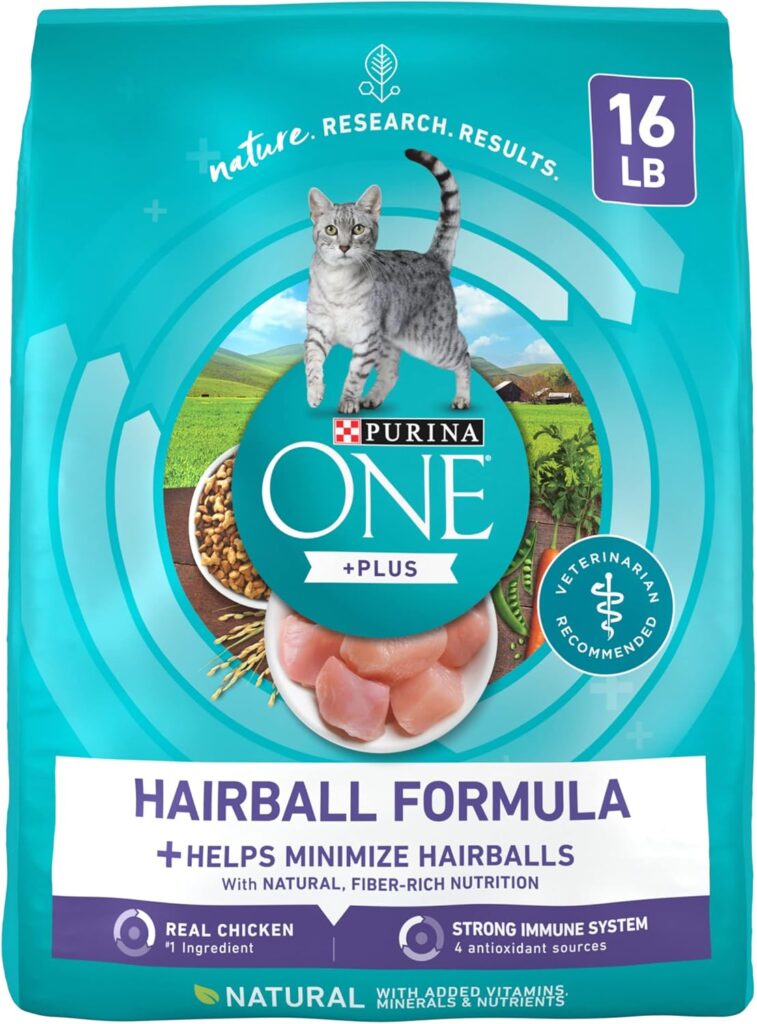 Purina ONE natural dry cat food for hairball control with chicken