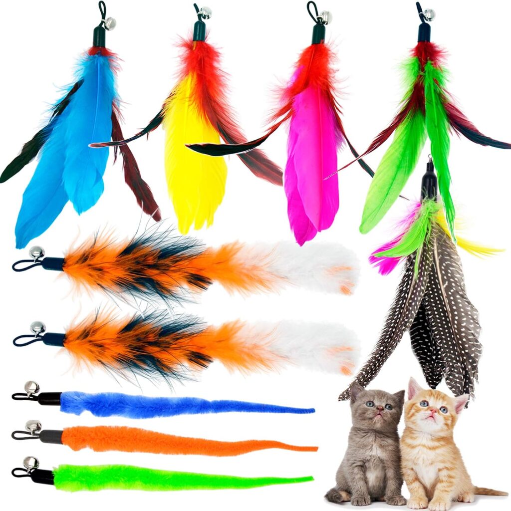 TIENAILING cat feather and worm toy refills for cat wand replacement attachments