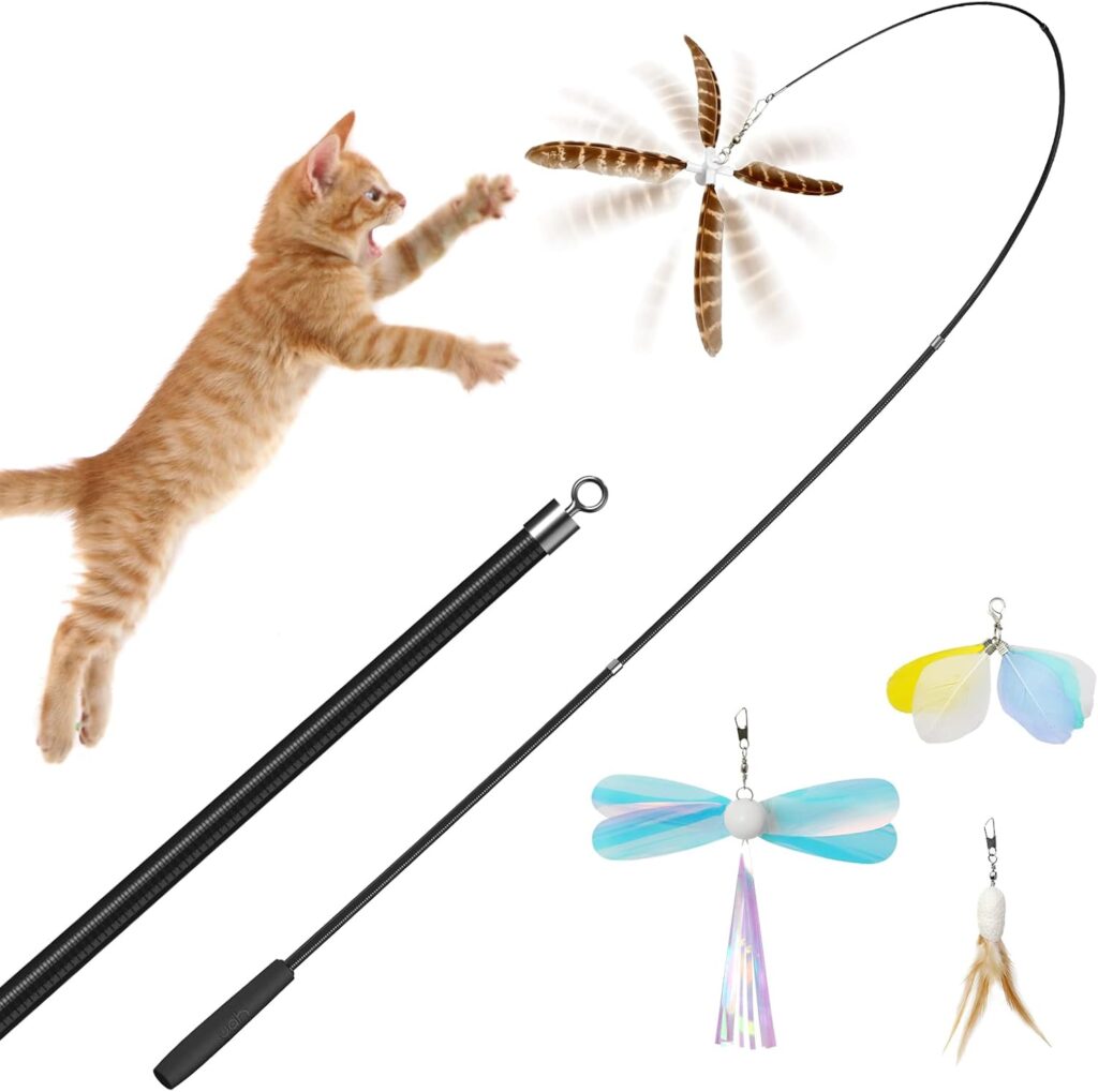 uahpet natural feather cat toy with 60 inch wand distance and replacement teasers