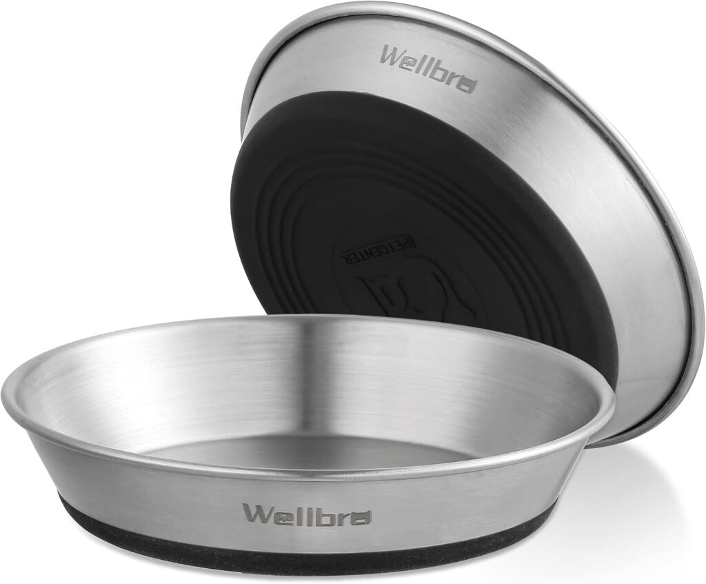 Wellbro Stainless Steel Cat Bowls Wellbro non-slip stainless steel cat bowls with shallow design and silicone base