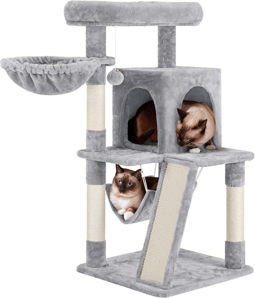 Yaheetech 40-inch compact cat tower with perch, hammock, basket, and condo