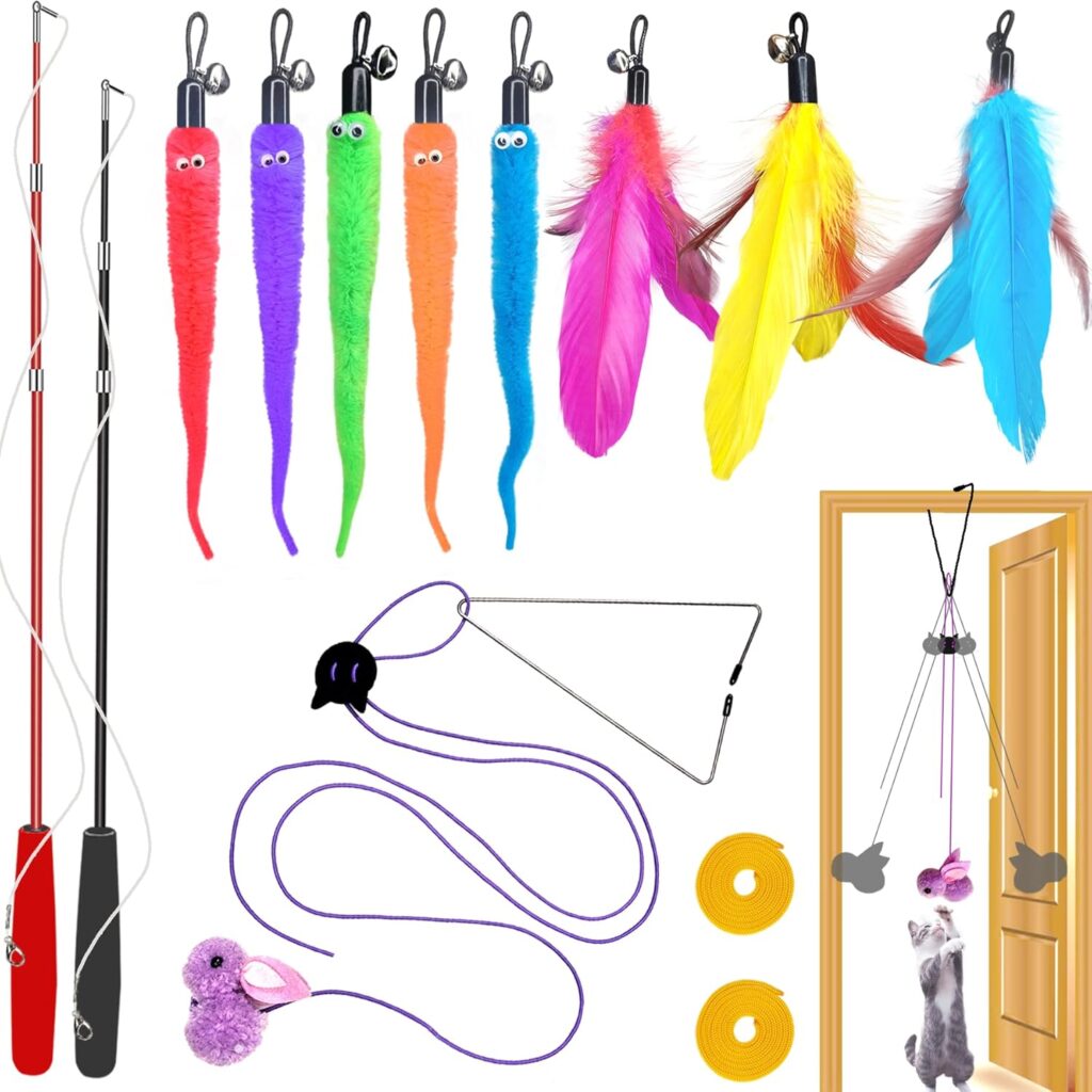 ZPH retractable cat wand toy set with teaser toys and hanging door lure