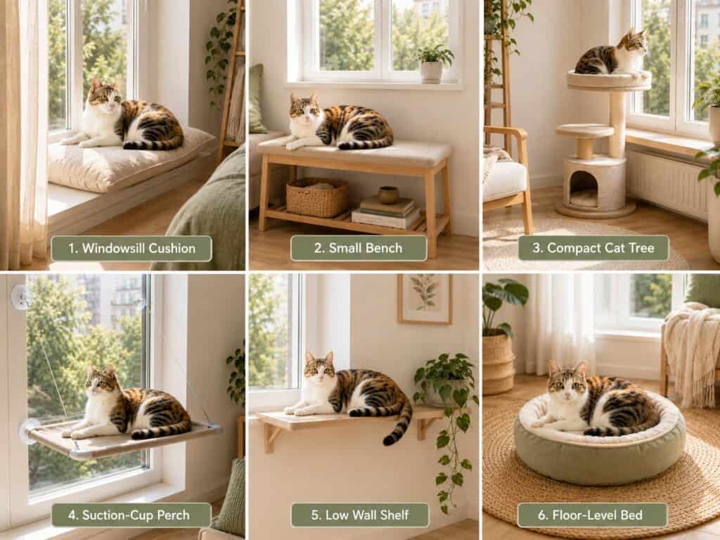 6 Cozy Window Perch Ideas for Cats Six cozy window perch ideas for cats including cushions, benches, cat trees, and window perches