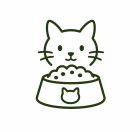 Cat food and treats icon with a cat eating from a bowl