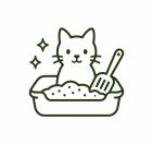 Cat litter care icon with a cat using a litter box
