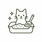Cat litter care icon with a cat using a litter box