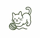 Cat toys and play icon with a playful cat and yarn ball