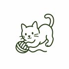 Cat toys and play icon with a playful cat and yarn ball